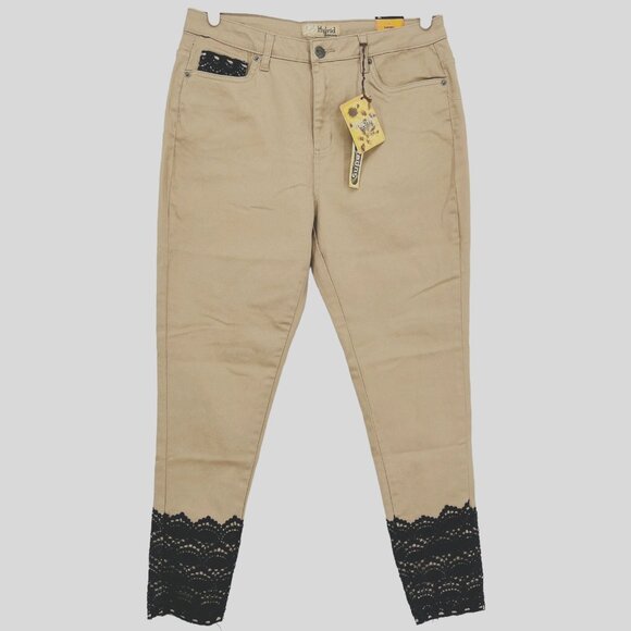 Hybrid Company Pants Size 14 Super Stretch Skinny High Rise Lace Ankle Tan NWT - Picture 1 of 11